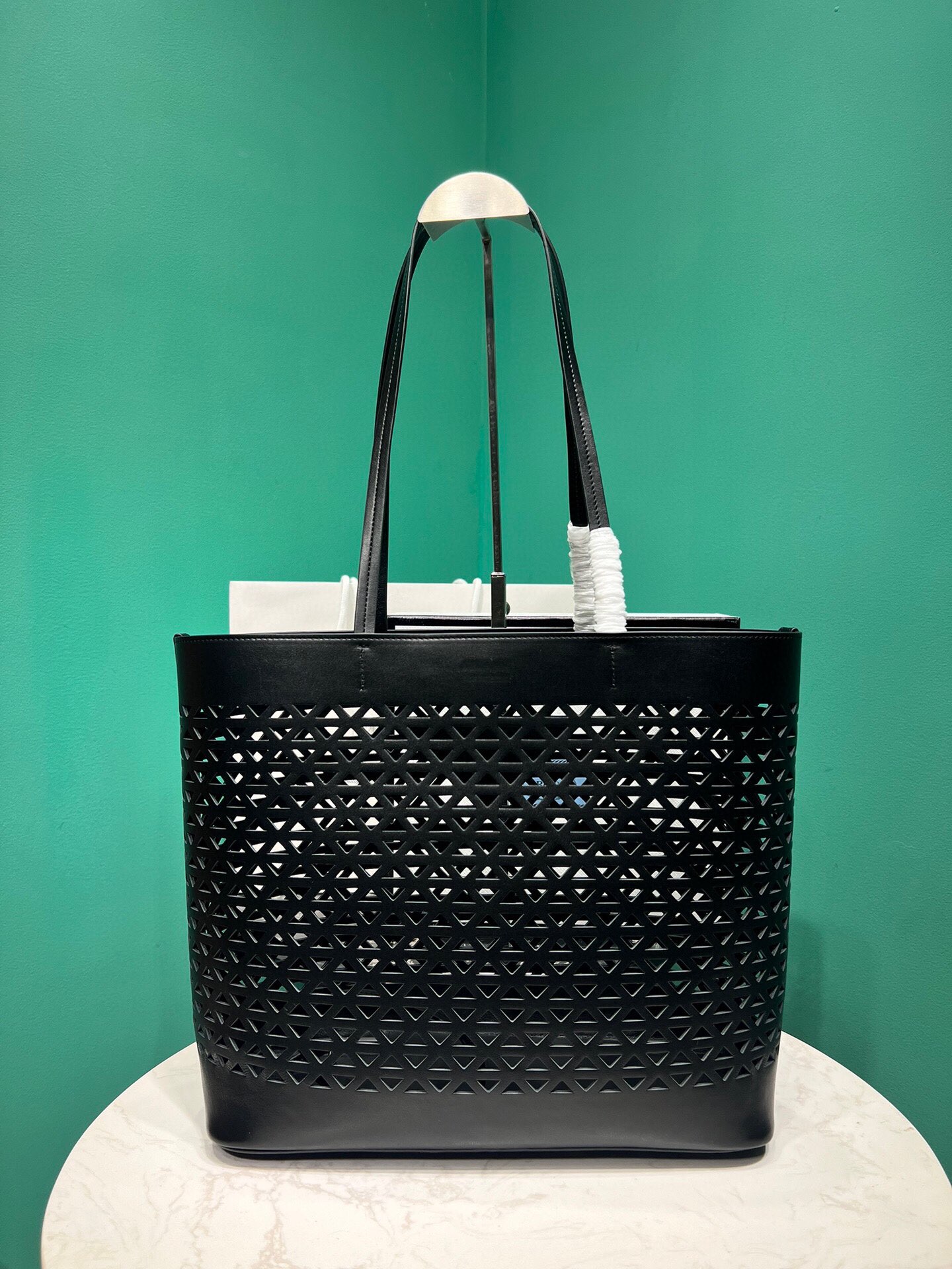 Prada Large Perforated Leather Tote Bag Handbag Black 1BG503